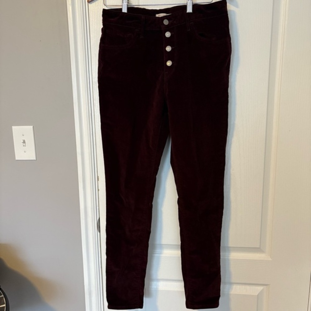 Burgundy Corduroy Pants‎ with Button Detail